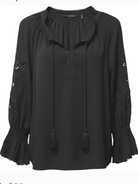 Kobi Halperin Silk Boho Peasant Blouse/Eyelet Lace Sleeve Size M